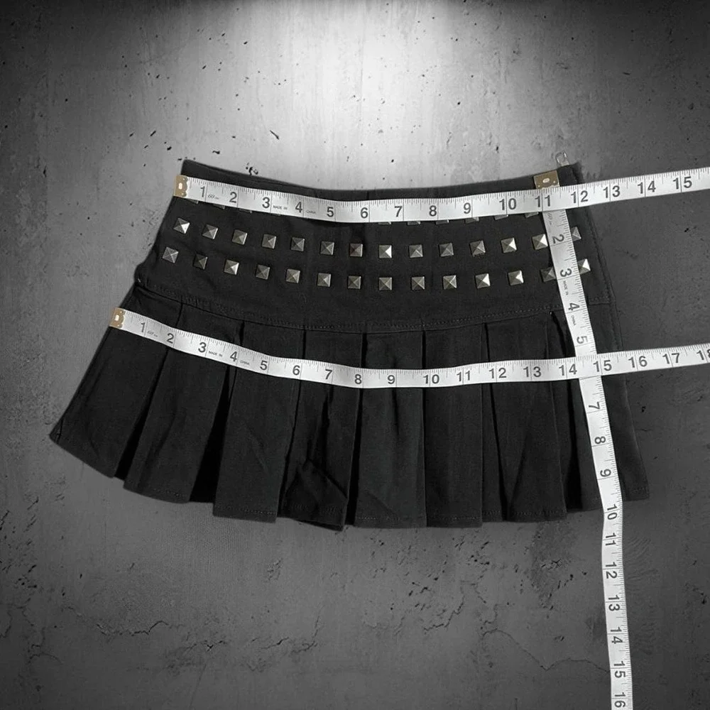 New Studded Pleated Mini Skort Skirt XS Black Gunmetal Punk Goth Concert Baddie